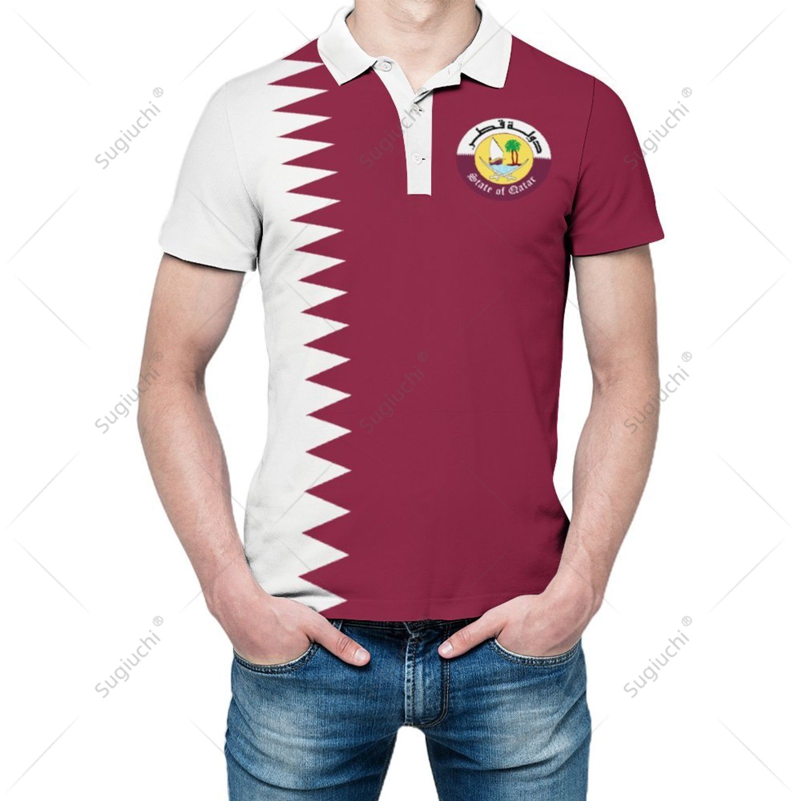 Men'S Fashion Qatar - Unisex Polo Shirt Qatar Flag 3D