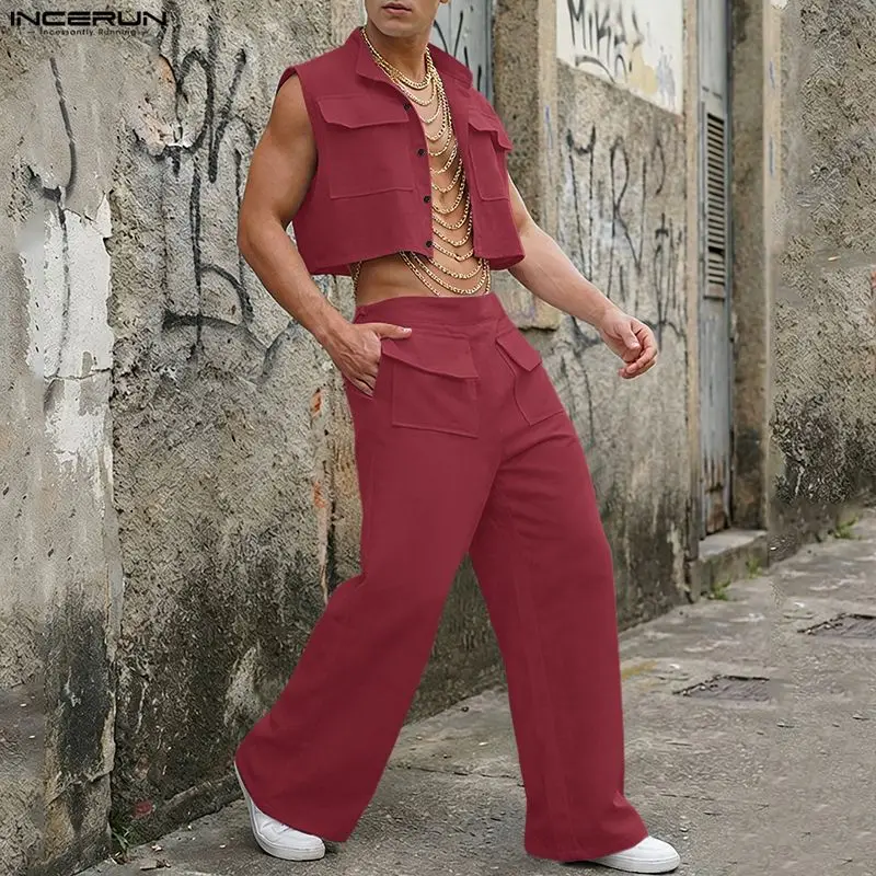 Men'S Spring Fashion - INCERUN Men Sets Solid Sleeveless Crop