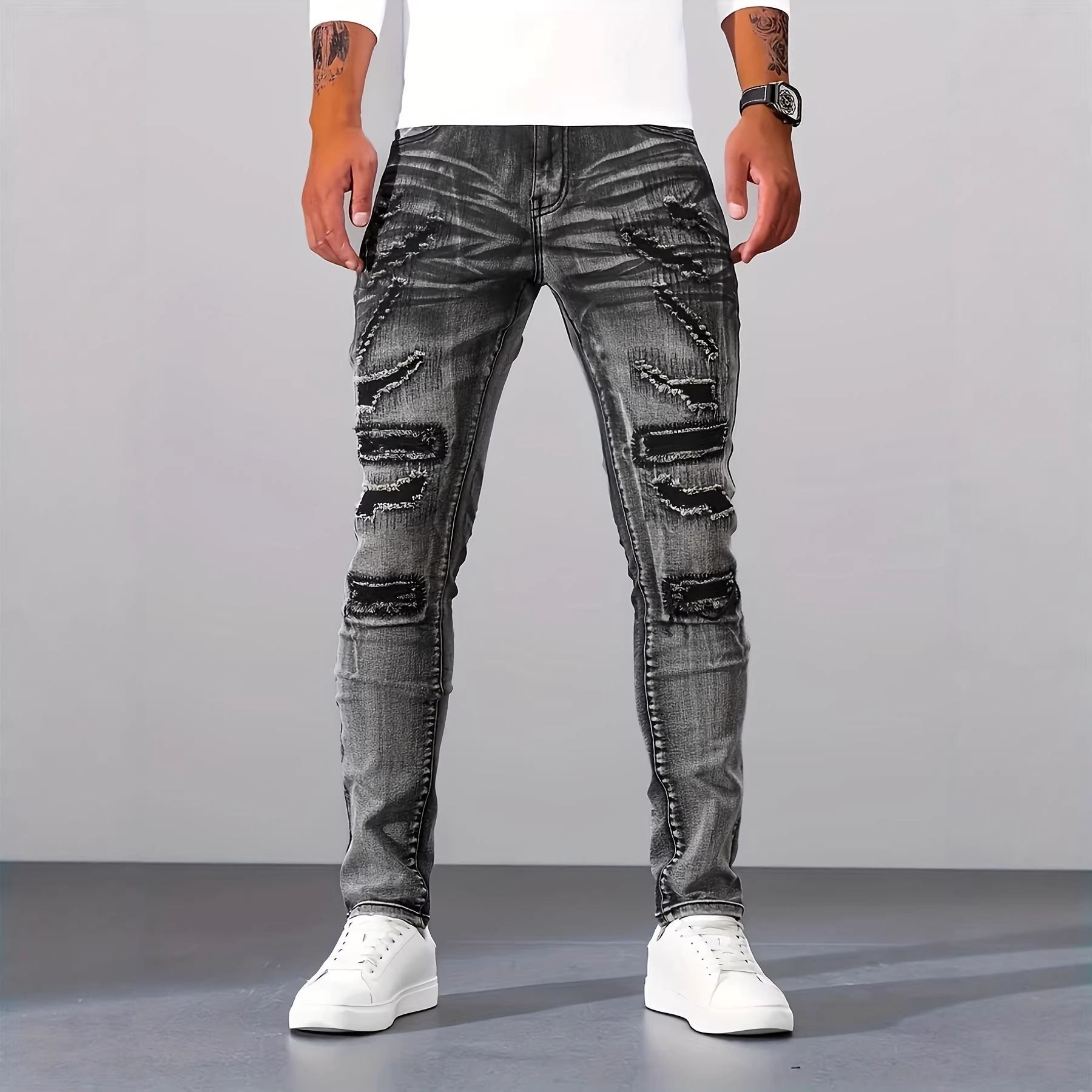 Men'S Fashion Grey Jeans - Men Grey Slim Simple Casual Daily