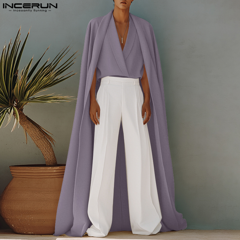Mens Fashion Poncho - INCERUN Men Long Style Shirt Solid