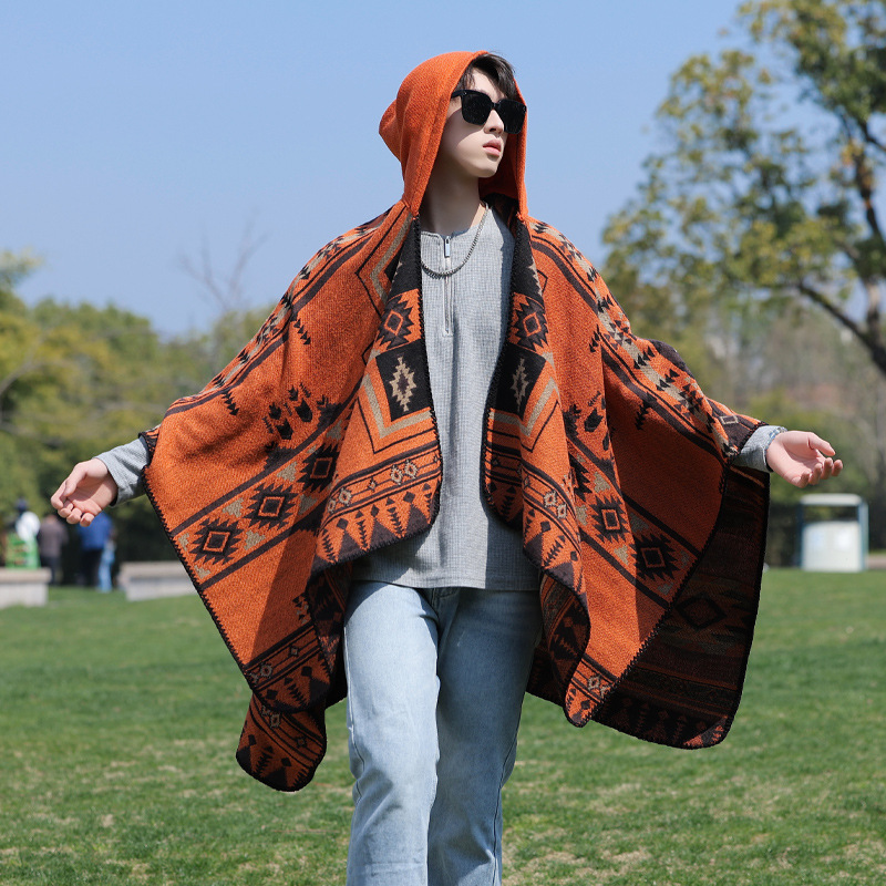 Mens Fashion Poncho - Man Poncho Imitate Cashmere Alpaca-style Ethnic