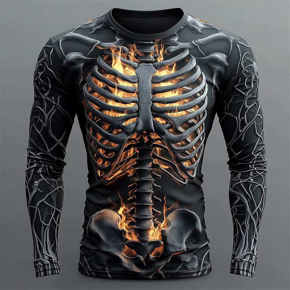 Men'S Spring Fashion - Men's 3D Flame Skull Pattern T-Shirt