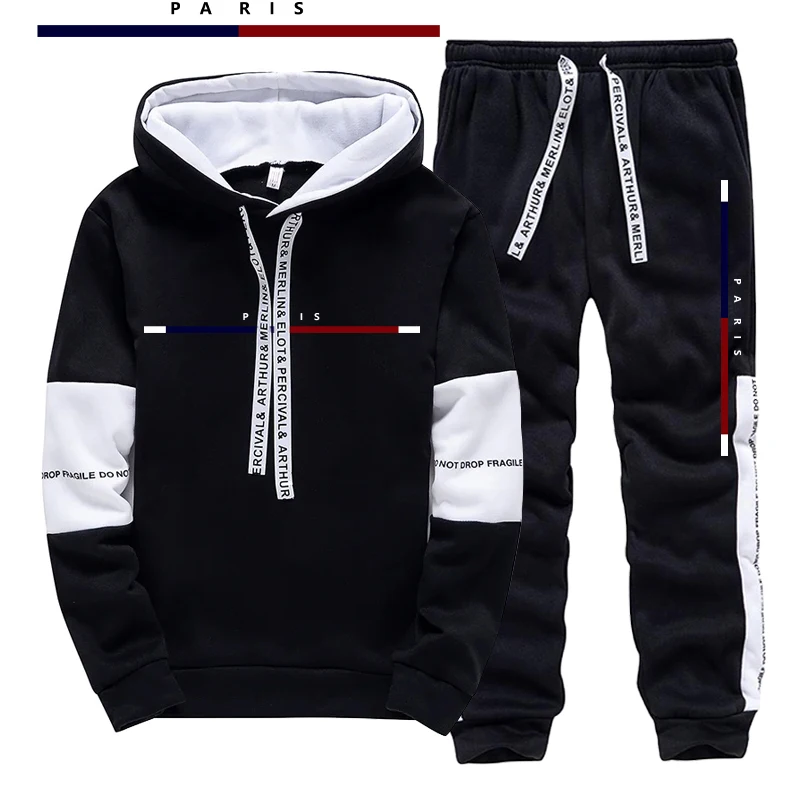 Mens Fashion Urban - Paris Fashion Printed Men's Set/Hoodie/Pants Fall
