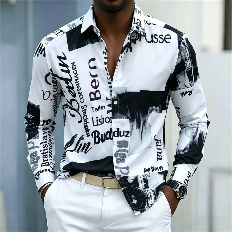 Men's Printed Long-sleeve Shir - Mens Fashion Casual review and price