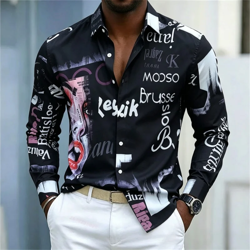 Men's Printed Long-sleeve Shir - Mens Fashion Casual review and price