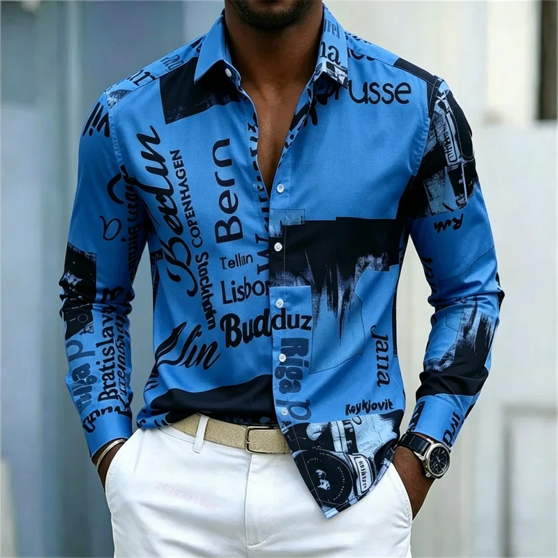 Men's Printed Long-sleeve Shir - Mens Fashion Casual review and price
