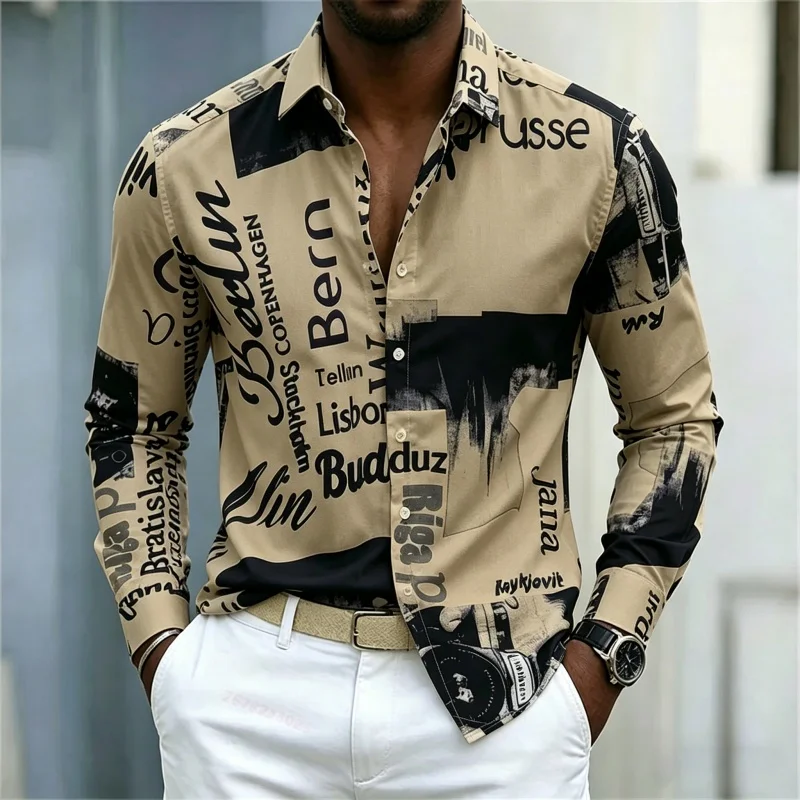 Men's Printed Long-sleeve Shir - Mens Fashion Casual review and price